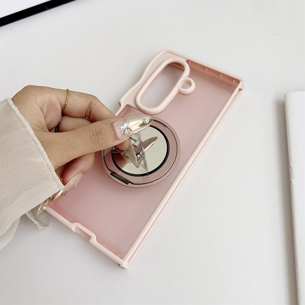 For Samsung Galaxy Z Fold7 5G Magnetic Case Mirror Rotating Kickstand Wave Edge TPU+PC Phone Cover