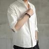 Men's Black Linen Stand Collar Shirt, Casual 3/4 Sleeve Button Down Top, Breathable Loose Fit for Daily Wear