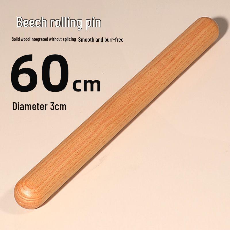 Beech Wood Rolling Pin for Dough and Dumplings - Solid Wood Baking Tool with Round Head