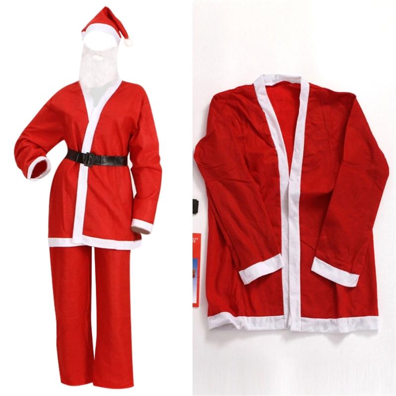 5Pcs Santa Suit for Adults Jackets,Trousers,Beard,Hat Belt Red Deluxe Santa Clauses Costume Christmas Party Cosplay