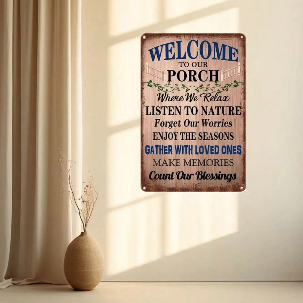 Retro Welcome Porch Quote Sign - Vintage Aluminum Material, Must-Have Wall Decor for Home Decor Enthusiasts