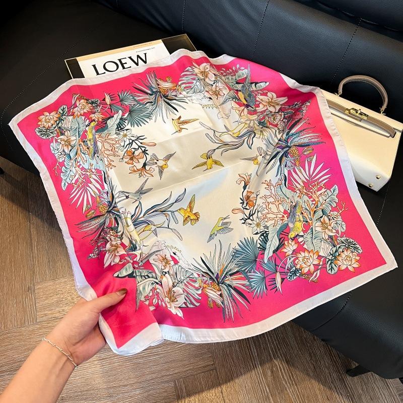Silk scarf women's spring and autumn decoration versatile ins simple style striped square scarf streamer simulation silk fashion scarf scarf scarf