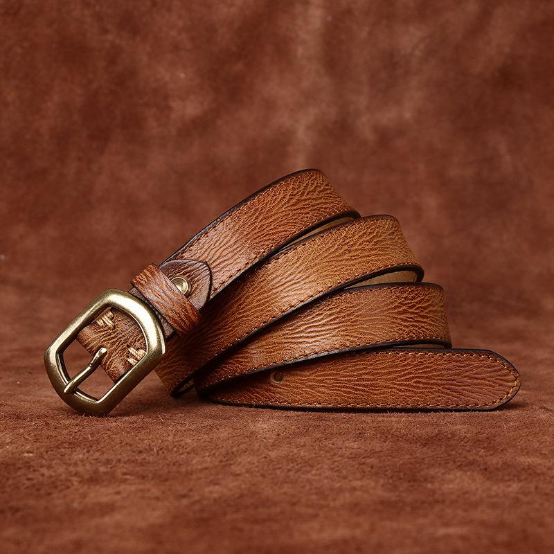 

Ретро мода персонализированный вогнутый ремень женский кожаный пряжка из натуральной коровьей кожи универсальный грубый узор джинсовый ремень женский 115cm