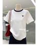 Women's Slimming Elephant Embroidery Round Neck Short-Sleeve T-Shirt - 100% Cotton, Youthful Design
