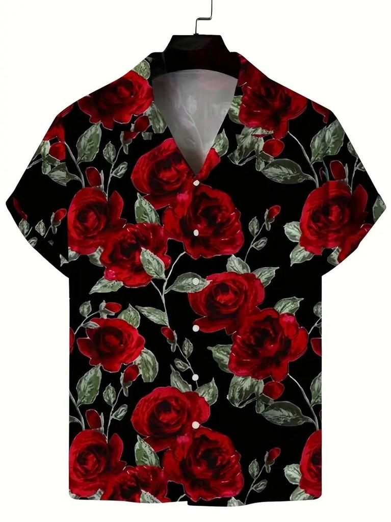 Trendy Short-sleeve Shirt with Love & Heart Prints, Casual and Versatile for Daily Wear.