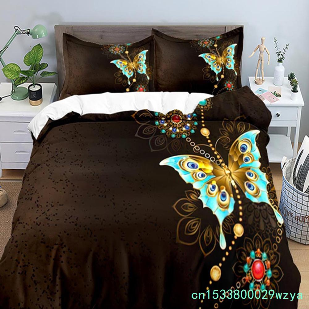 3D Bunter Schmetterling Bettbezug Natürliches Blumen- und Schmetterlingsmuster Bettwäscheset für Mädchen Frauen Mikrofaser mit Kissenbezügen