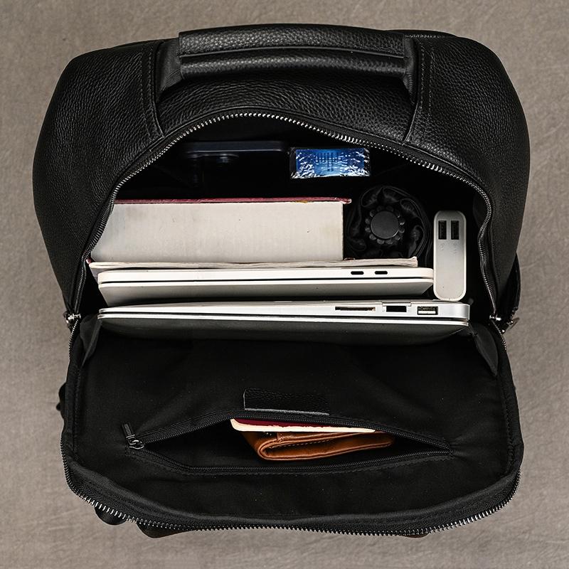 Genuine Leather School Bag For Men Women Black Cowskin Backpack 14 15 16 Inch Laptop Backpacks Travel Bag Male Female New Design