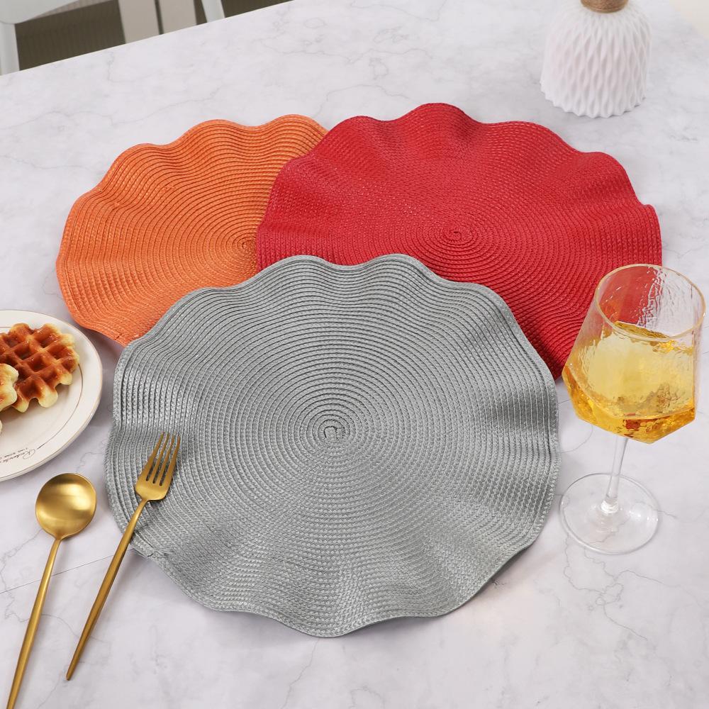 6Pack Round Placemats Solid Color Ruffles Woven Washable Table Mats for Dining Table Heat Resistant Non-Slip Kitchen Accessories