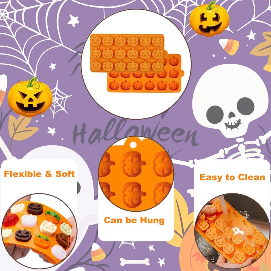 Silicone Halloween Pumpkin Molds: 15-Cavity Chocolate Molds for Making Chocolate, Cake, Pudding, Jelly, and Ice Cubes, Orange