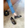 Cowhide Version~ Grape Mother Same British Small Leather Shoes Women's Buckle Thick Sole Thick Heel Heightened Round Head Lazy Loafers