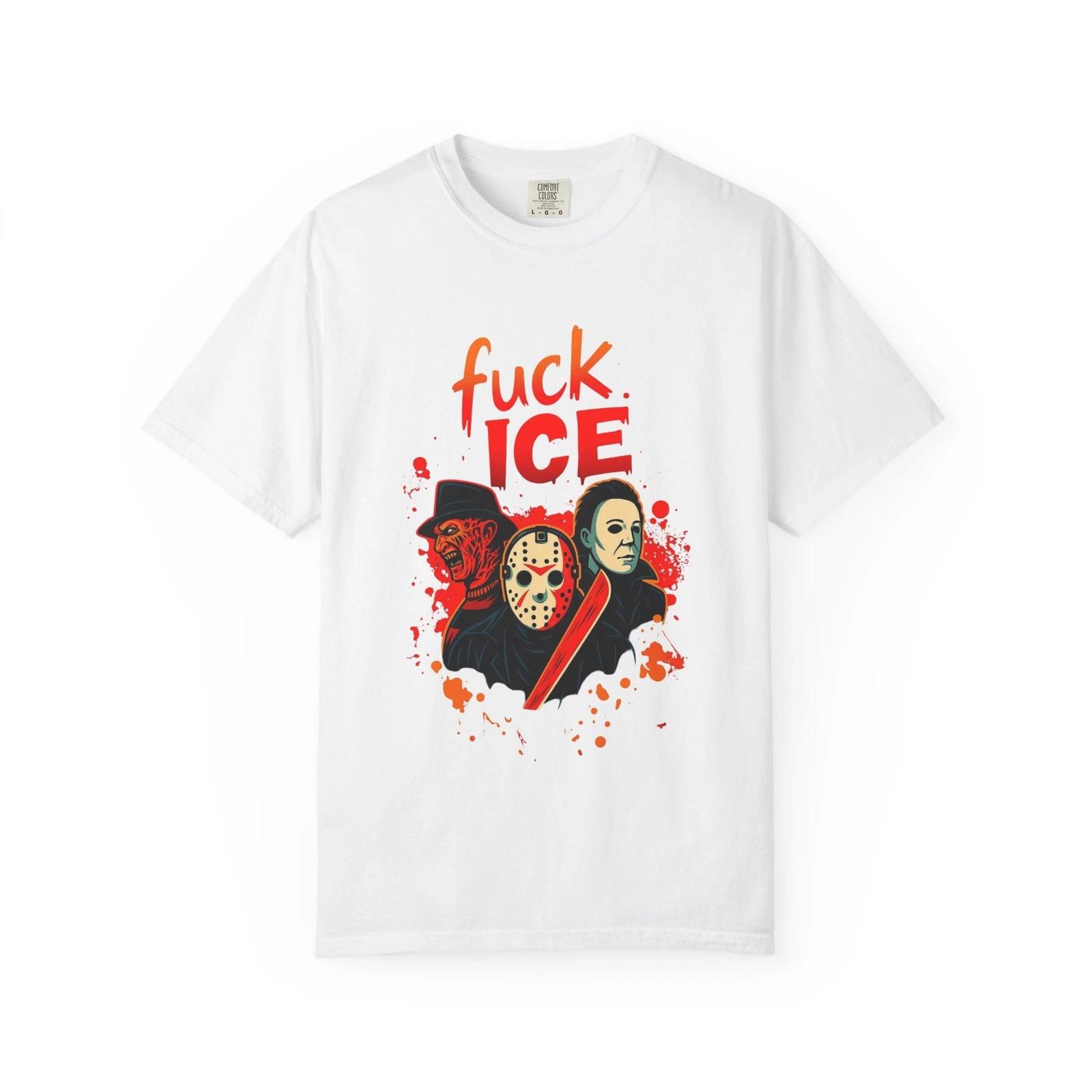 F ICE Horror-Themed Graphic T-Shirt, Unisex T-Shirt, Funny Gift, M