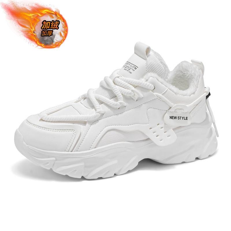 Men's shoes winter leather surface velvet warm cotton shoes casual sports shoes running thick sole heightening black old