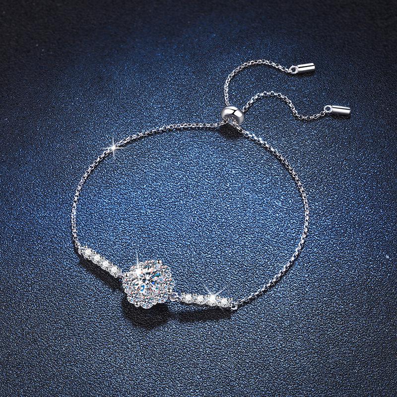S925 Sterling Silver Adjustable Sunflower Bracelet with Moissanite, D Color, 1 Carat for Women