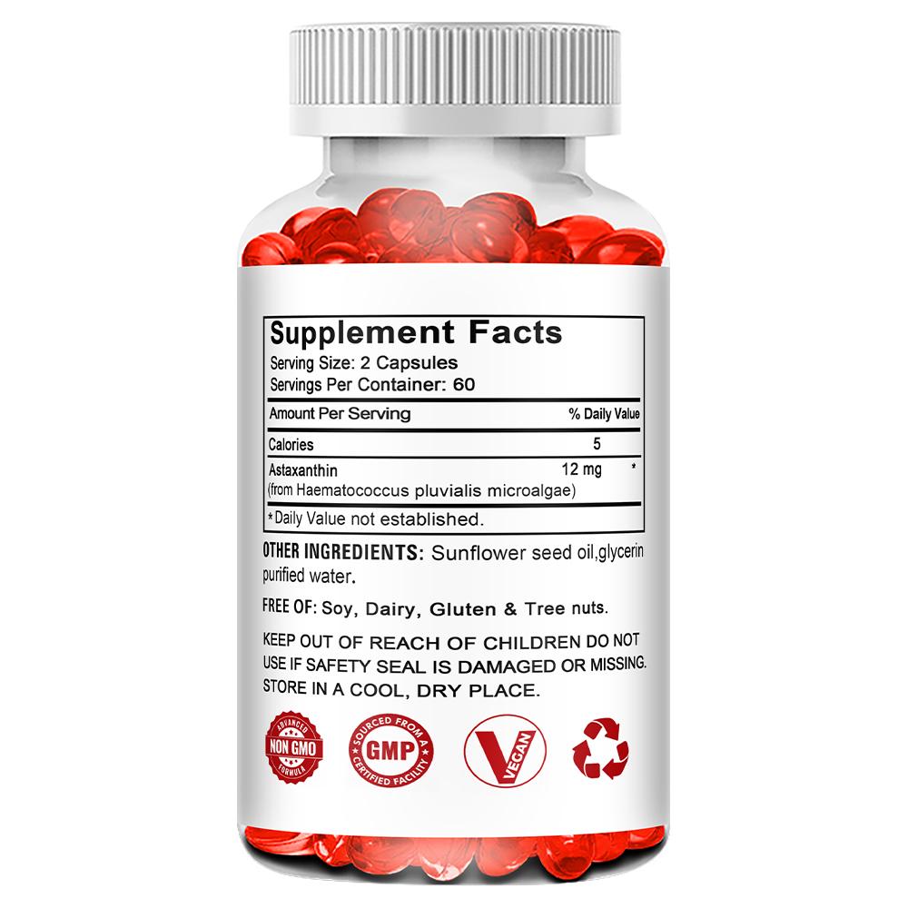 Astaxanthin, Aus Mikroalgen, Dreifache Stärke 12 mg, 120 Kapseln Nahrungsergänzungsmittel