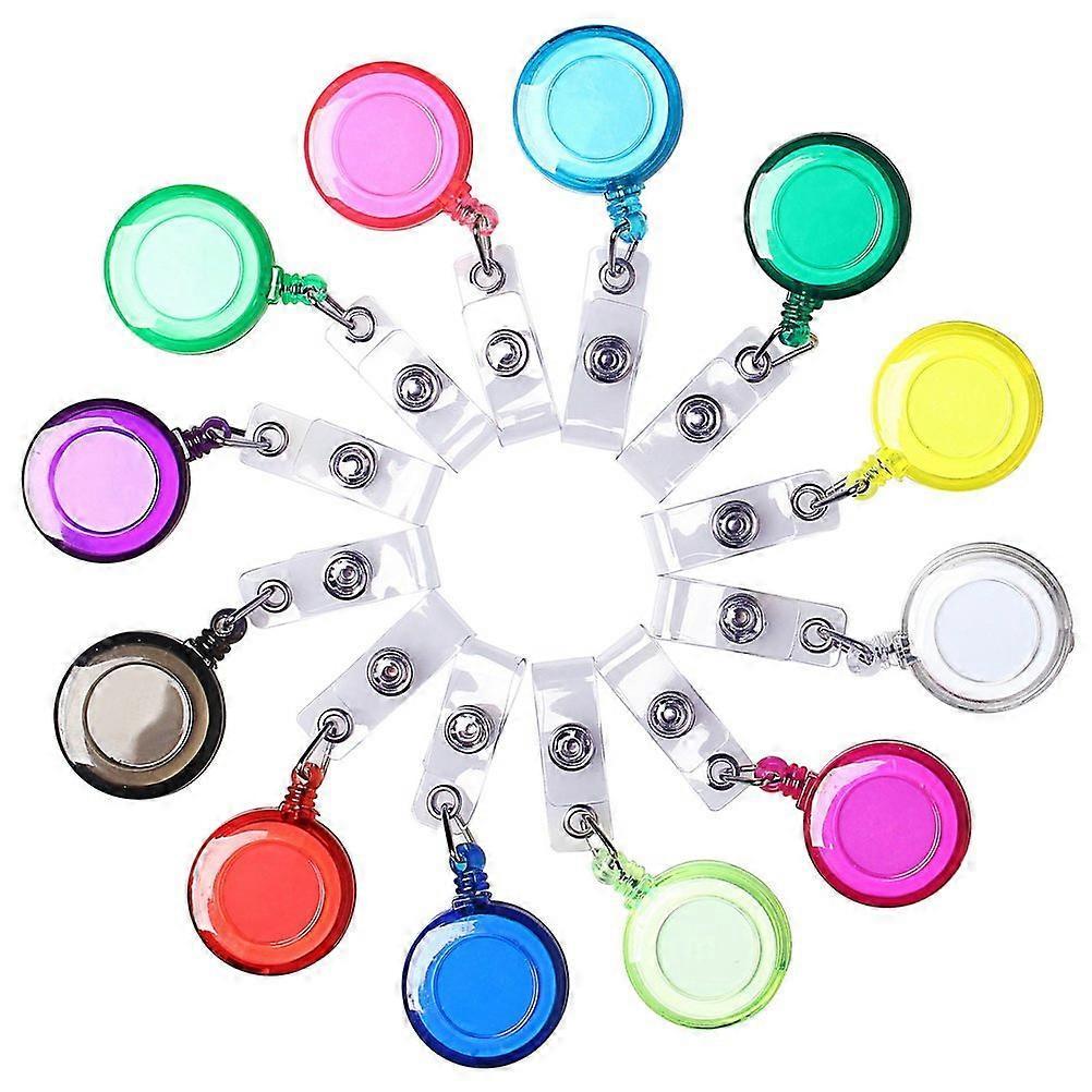 12 Pcs Retractable Lanyard, Translucent Retractable Id Badge Holder Retractable Keyring Badge Reel Clip