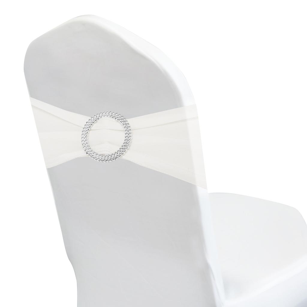 Chair Bows Sash 50pcs Stretch Chair Cover Band Elastic Chair Tie with Silver Buckle Slider for Party Wedding Banquet Decoration