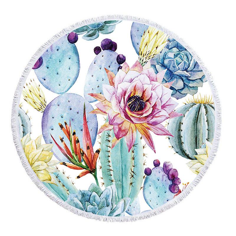 Asciugamano da Spiaggia Rotondo con Foglie Tropicali e Fiori in Microfibra per Soggiorno Decorazioni per la Casa Asciugamani da Bagno Stile Boho