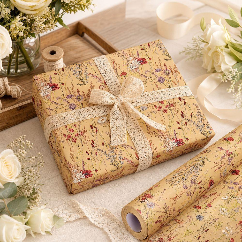 5m/Roll Wildflower Wrapping Paper Decorative Wrapping Paper Roll  Wedding Gift Wrapping