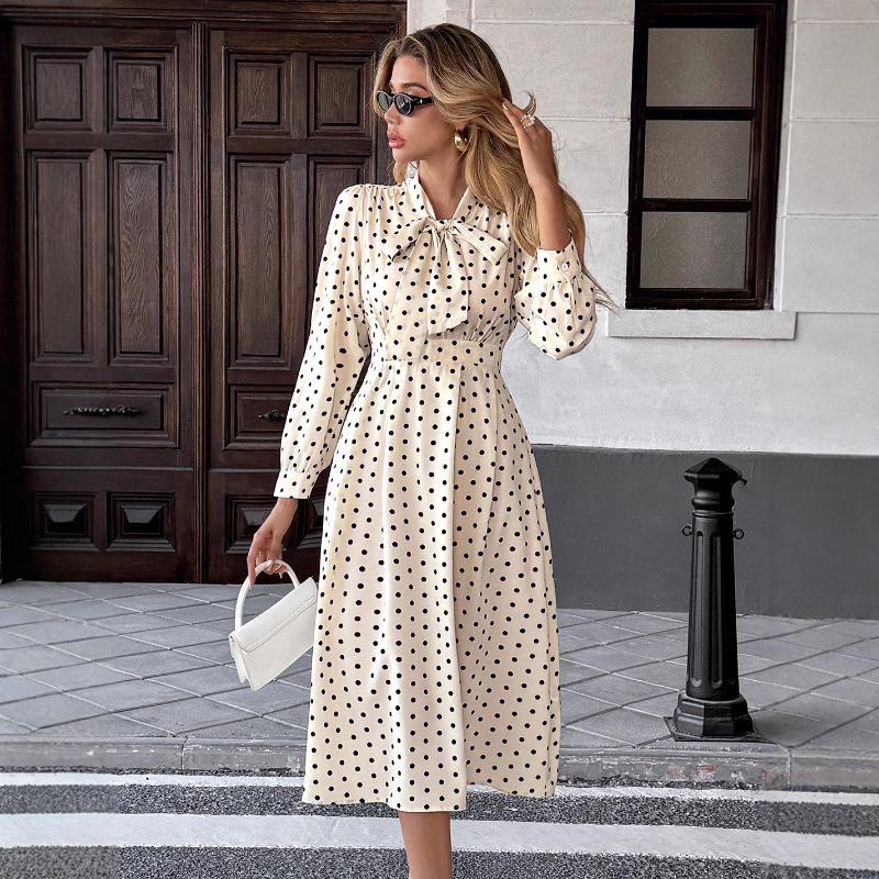 2025 Fustă Elegantă Midi Nouă de Toamnă și Iarnă Rochie cu Mâneci Lungi cu Fundă