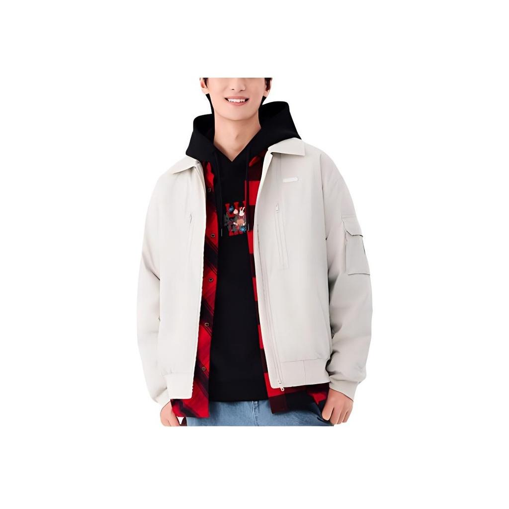 Li Ning Sports Lifestyle Series Daily Prosperity Solid Color Text Label Zipper Polo Loose Cotton Jacket Unisex Jacket Moonlight-Gray AJMT005-3