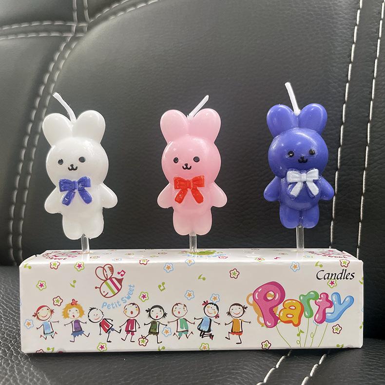 Cartoon Zodiac Image Rabbit Candle Shape White Pink Bow Tie Bow Rabbit Candle