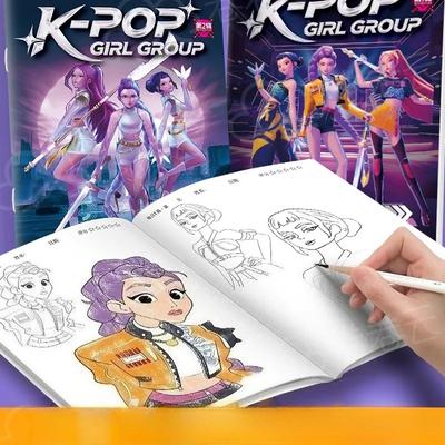 Nuevo Kpop Demonio Anime Periférico Libro para Colorear Diseño de Borrador de Líneas Estilo Folleto para Niños Adecuado para Colorear Dibujar para Niños