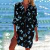 Fashion Women Long Sleeve V Neck Butterfly Printed Pocket Printed Shirt Dress