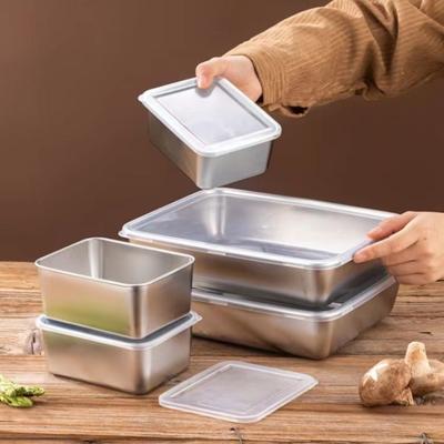Durable Stainless Steel Rectangular Square Plate with Lid Multifunction Kitchen Storage Plate Food Storage Pan Baking Dish