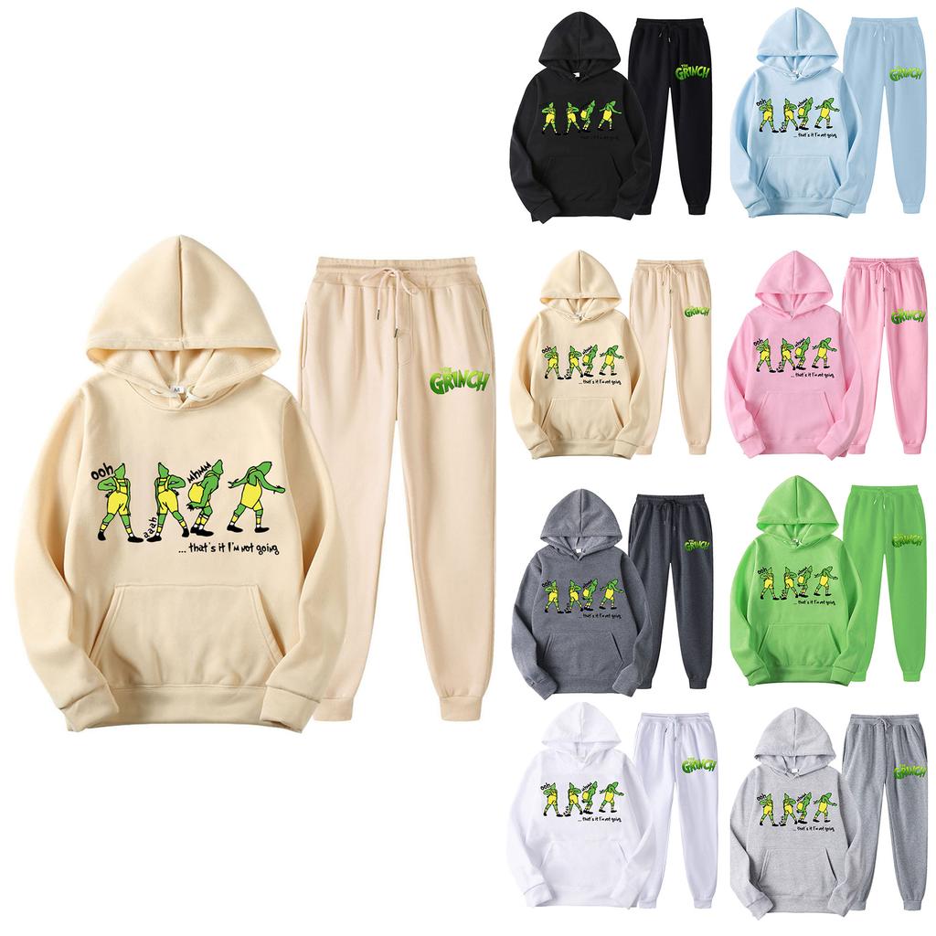 Women's Hooded Sports Tracksuit Unisex Two-Piece Running Outfits Long Sleeve Pullover Hoodies Sweatshirt+Sweatpants Set