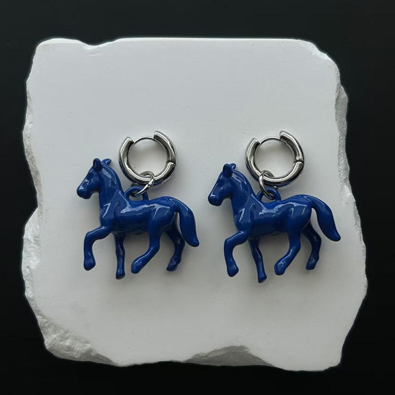 Exaggeration Stereoscopic Small Horse Pendant Earrings For Women Creativity Cute Animal Necklace Charm Jewelry Holiday Gift