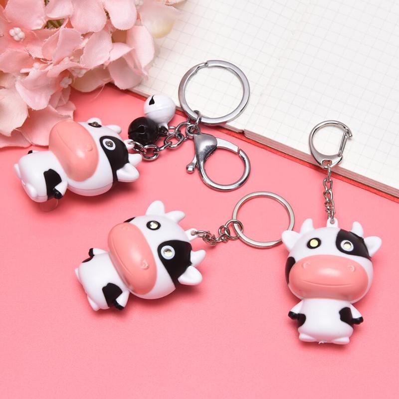 Led Cow Cattle Keychain Sound Flashlight Mini Torch Kids Toy Animal Key Ring