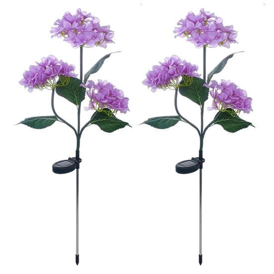 3-Head Solar Hydrangea Flower Garden Light with Colorful LEDs Waterproof Outdoor Stake Lamp