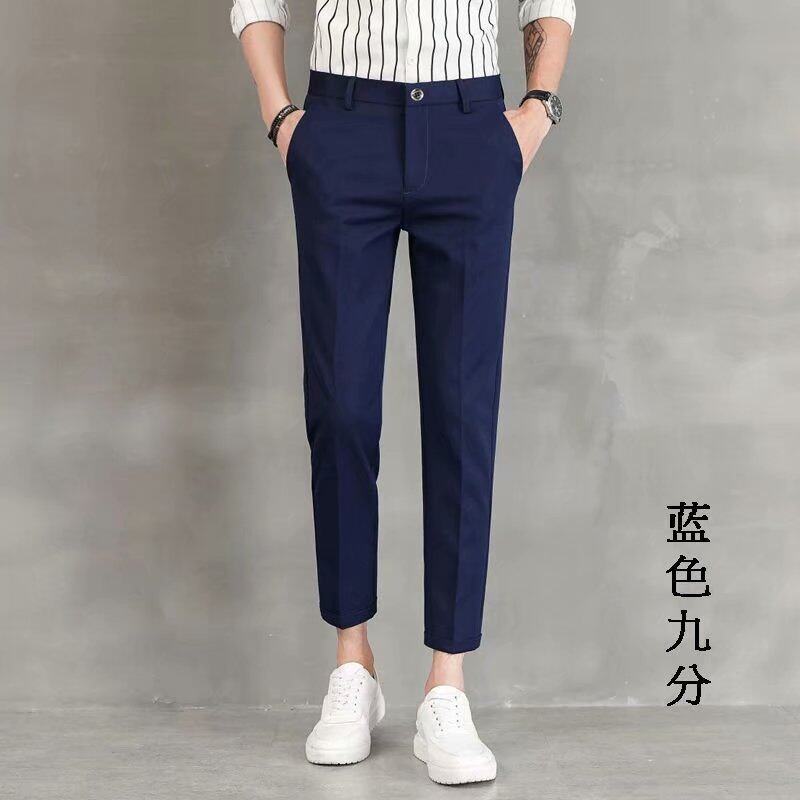 Popular Nine-point Trousers Men's Small Straight Tube Slim-fitting High-waisted Thin Pipe Pants Versatile Black Suit Pants Wholesale