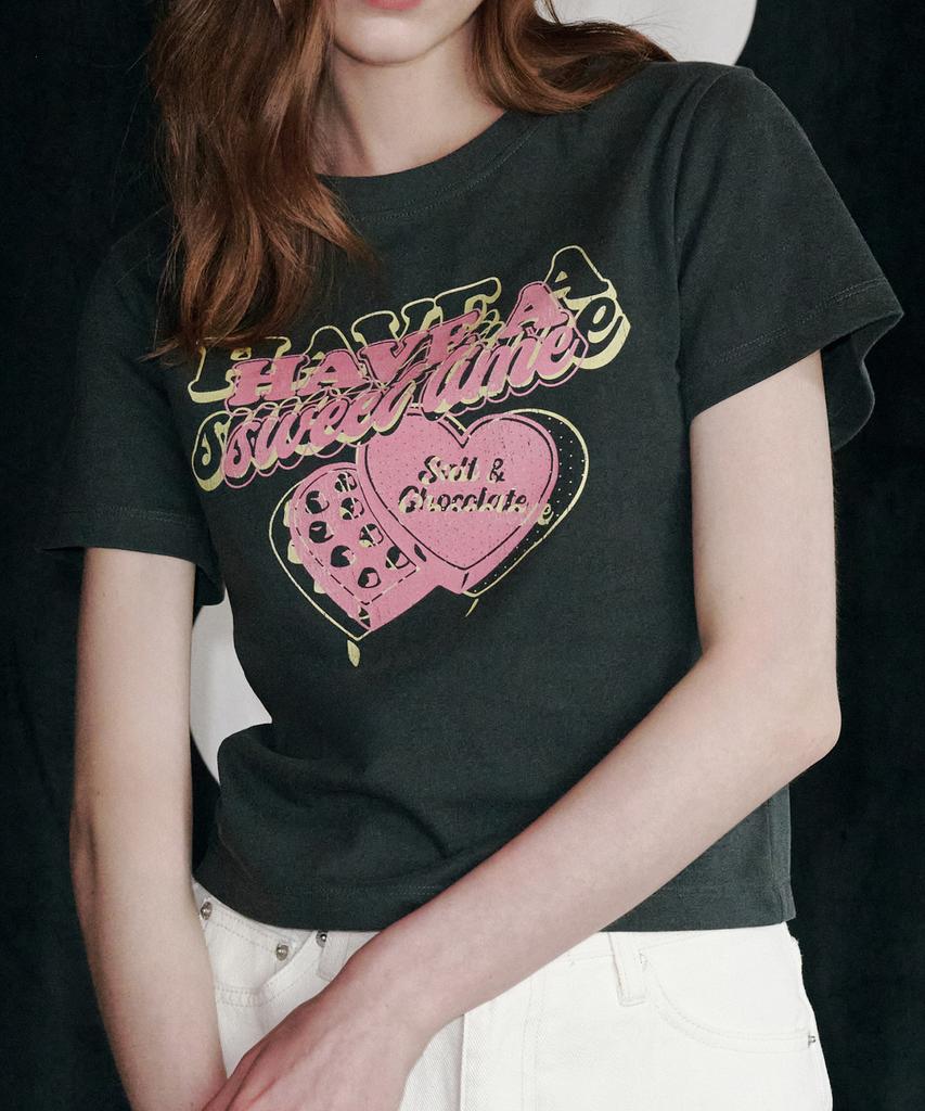 Solteuaenchokollis [Hast] Sweet Chocolate Crop T-Shirt Charcoal 4W2521005