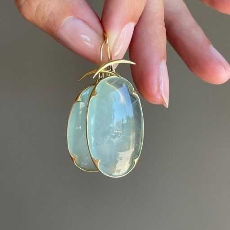 Exquisite Round Grey Stone Earrings Classic Vintage Gold Color Metal Geometry Wedding Dangle Earrings for Women Jewelry