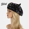 Classic Cap for Girls Women Sequined Beret Hat Sparkly Retro Artist Cap Stylish Versatile Outfit Accessory Adjustable Painter Street Party