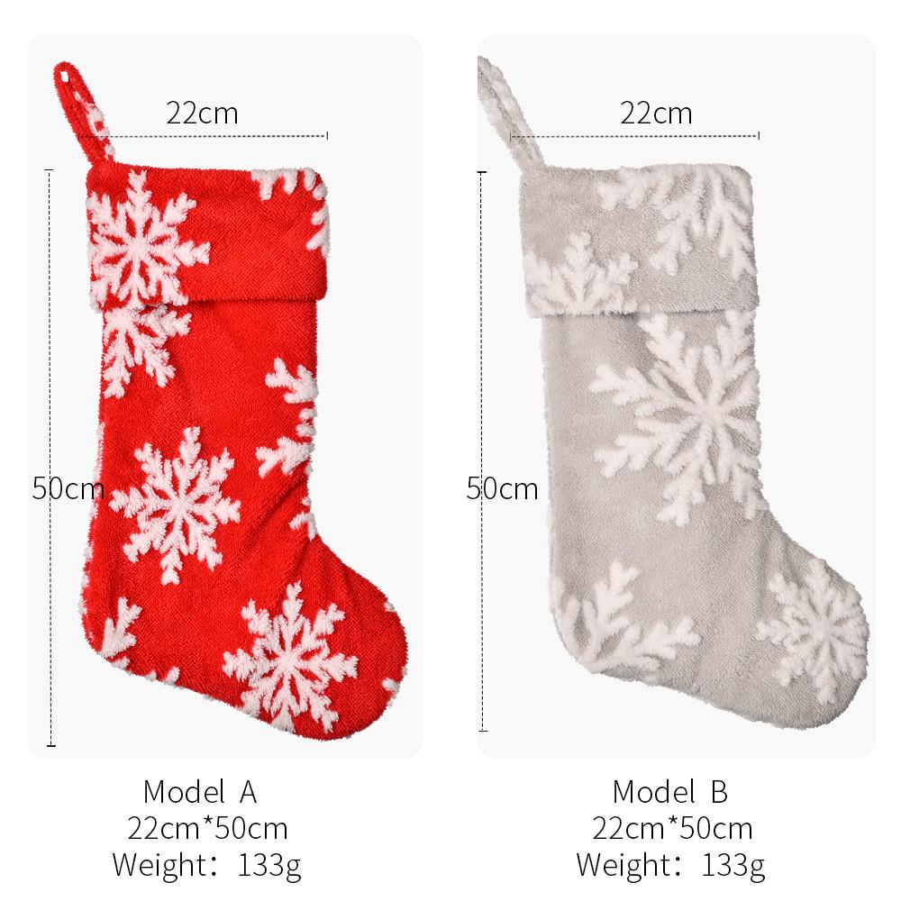 Snowflake Crafted Beautifully Christmas Stockings Made From Soft Plush Material Red Gray