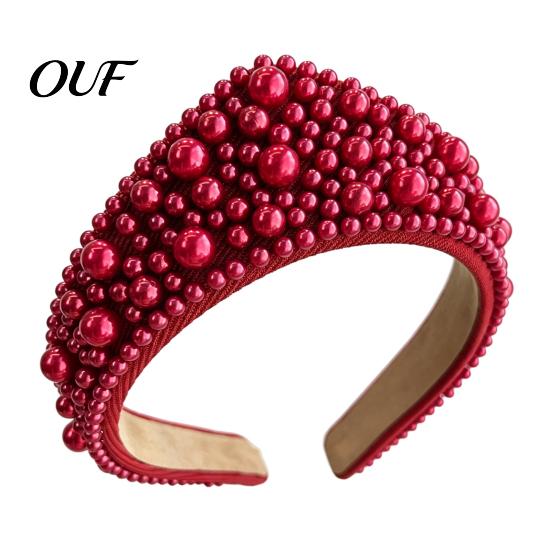 Soft Fabric Hair Accessories Faux Pearl and Diamond Headband for Women, Fashion Crown Style Headband, Elegant Cute Bands Parties with Comfortable Fit