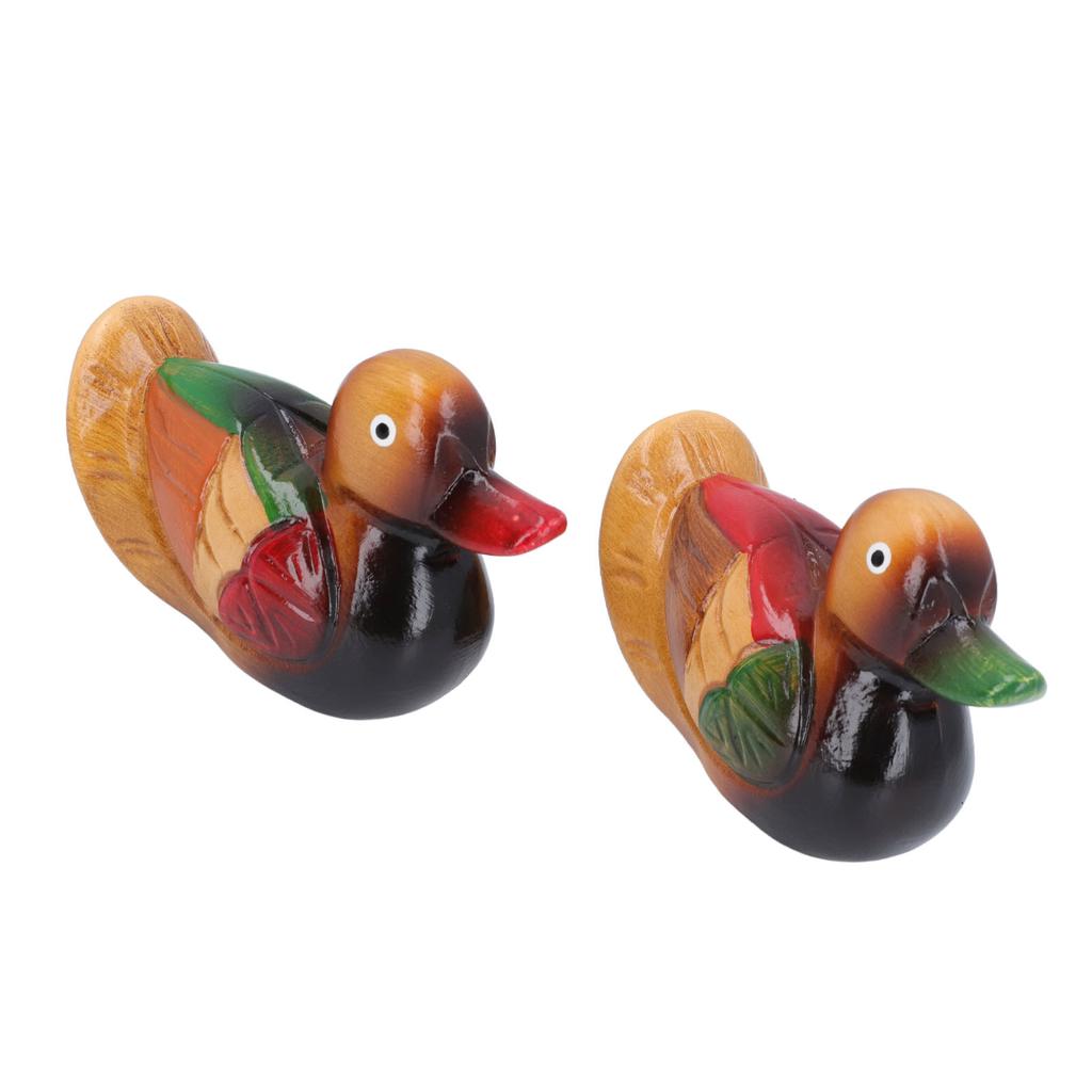1 Pair Wooden Mandarin Ducks Figurine Colorful Love Birds Duck Statue Handmade Decorative Sculpture Wedding Ornament