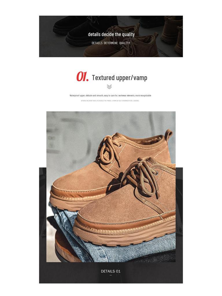 Men's Winter Snow Boots, Thickened Non-Slip Martin Boots with Heightened Thick Sole for Outdoor Wear.