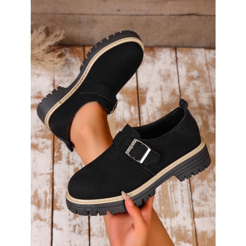 Thick-soled Retro Loafers 2025 Autumn New Muffin Size Round Toe Buckle Low-top Single Shoe Girl
