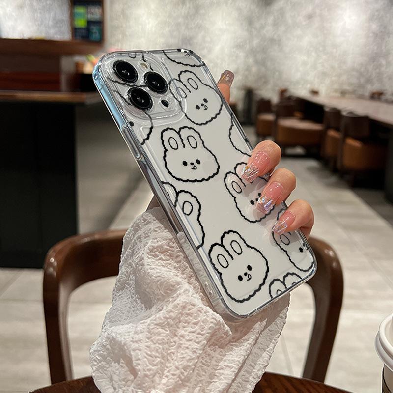 Transparent Mobile Phone Case Apple 17promax Line Cartoon Rabbit Iphone12 Anti-drop Protective Case 16 Women's 14