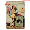 Vintage Mint Green 1950s Laundry Lady Metal Sign 8x12 Inch Retro Tin Wall Decor
