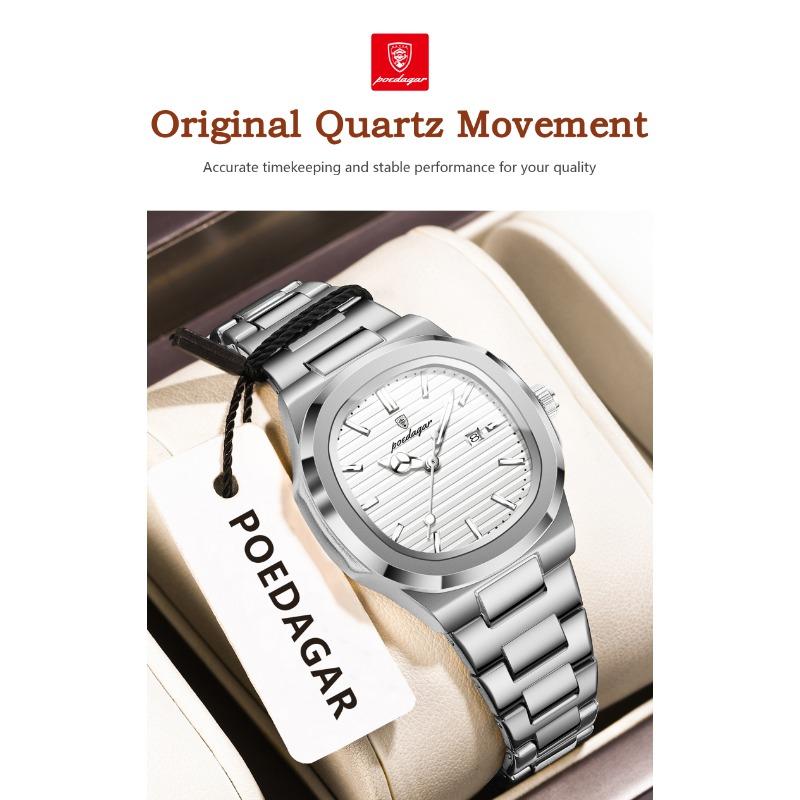 POEDAGAR Montre-bracelet Femme Exquise Étanche Lumineuse Date Mode Montres Dames Acier Inoxydable Montre à Quartz