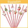 Party Christmas Drink Accessories Snowman Water Cup Straws With Paper Material