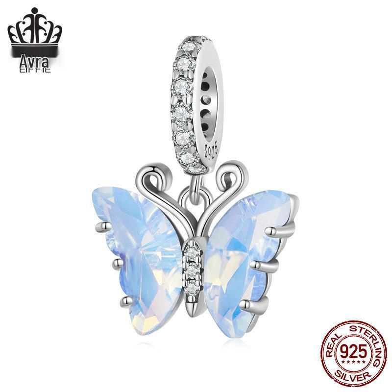 S925 Sterling Silver Exquisite Butterfly Tassel Beaded Pendant for DIY Jewelry