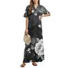 Women's Fashion Printed Nightgown Home Clothes Short Sleeve Nightgown With Pockets Long Dress