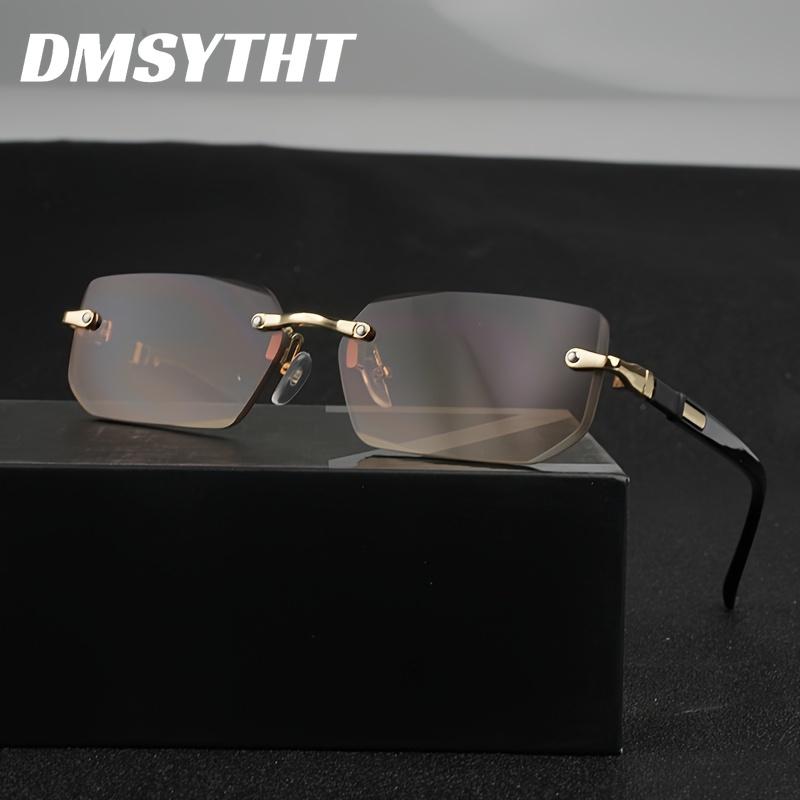 Unpolarisierte Stilvolle Randlose Rechteckige Modebrille für Männer & Frauen - Trendige Goldene Metallrahmen