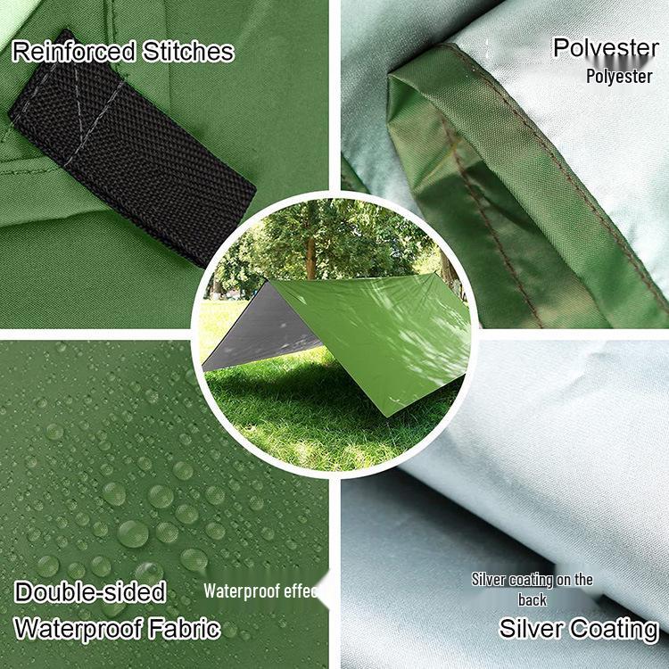 Square Canopy 3-4 Person Waterproof Sunshade Tent with UV Protection and Silver Coated Ground Sheet