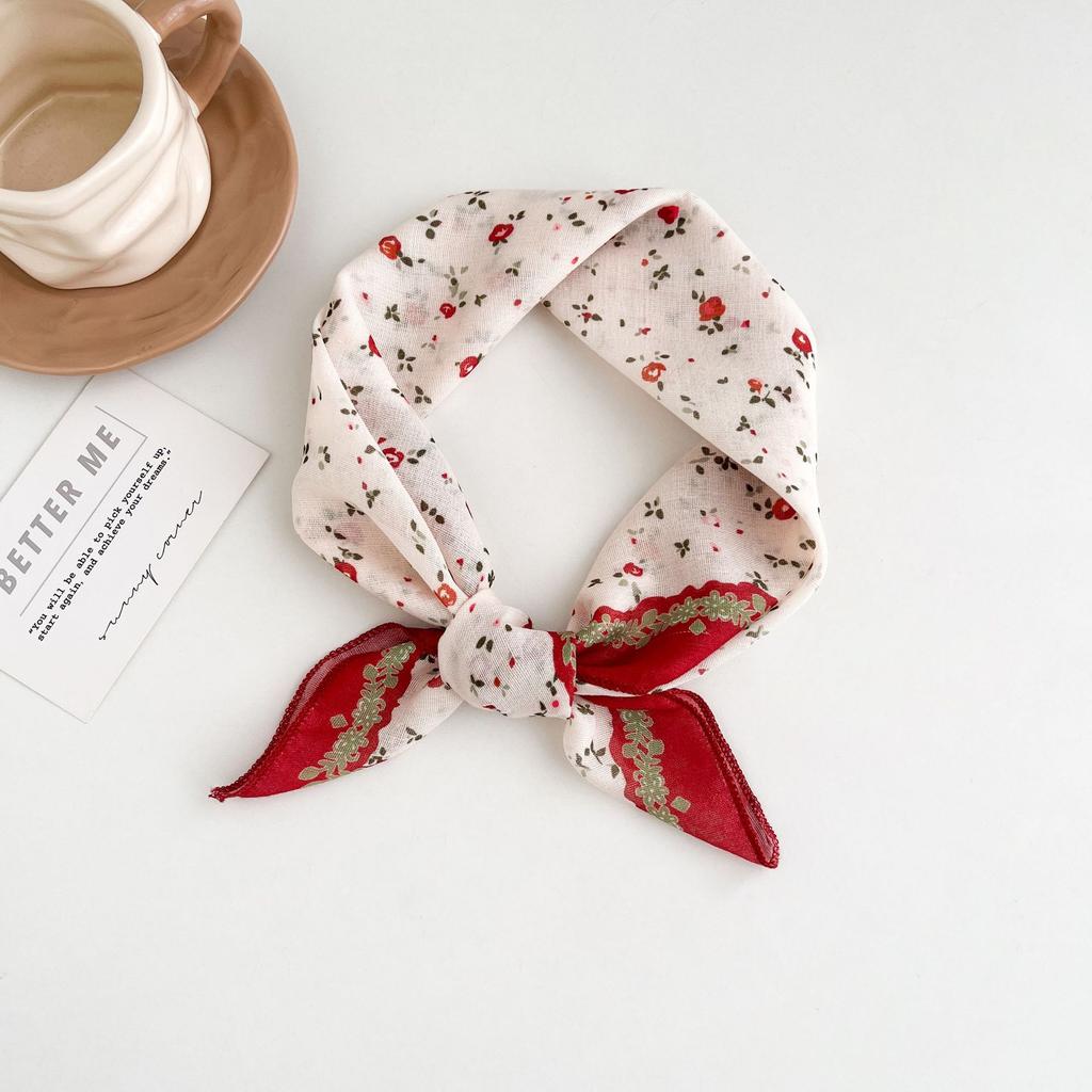 Japanese retro literary and artistic style 18 cotton and linen cashew flower silk scarf thin square scarf high-end fashion versatile accessories scarf